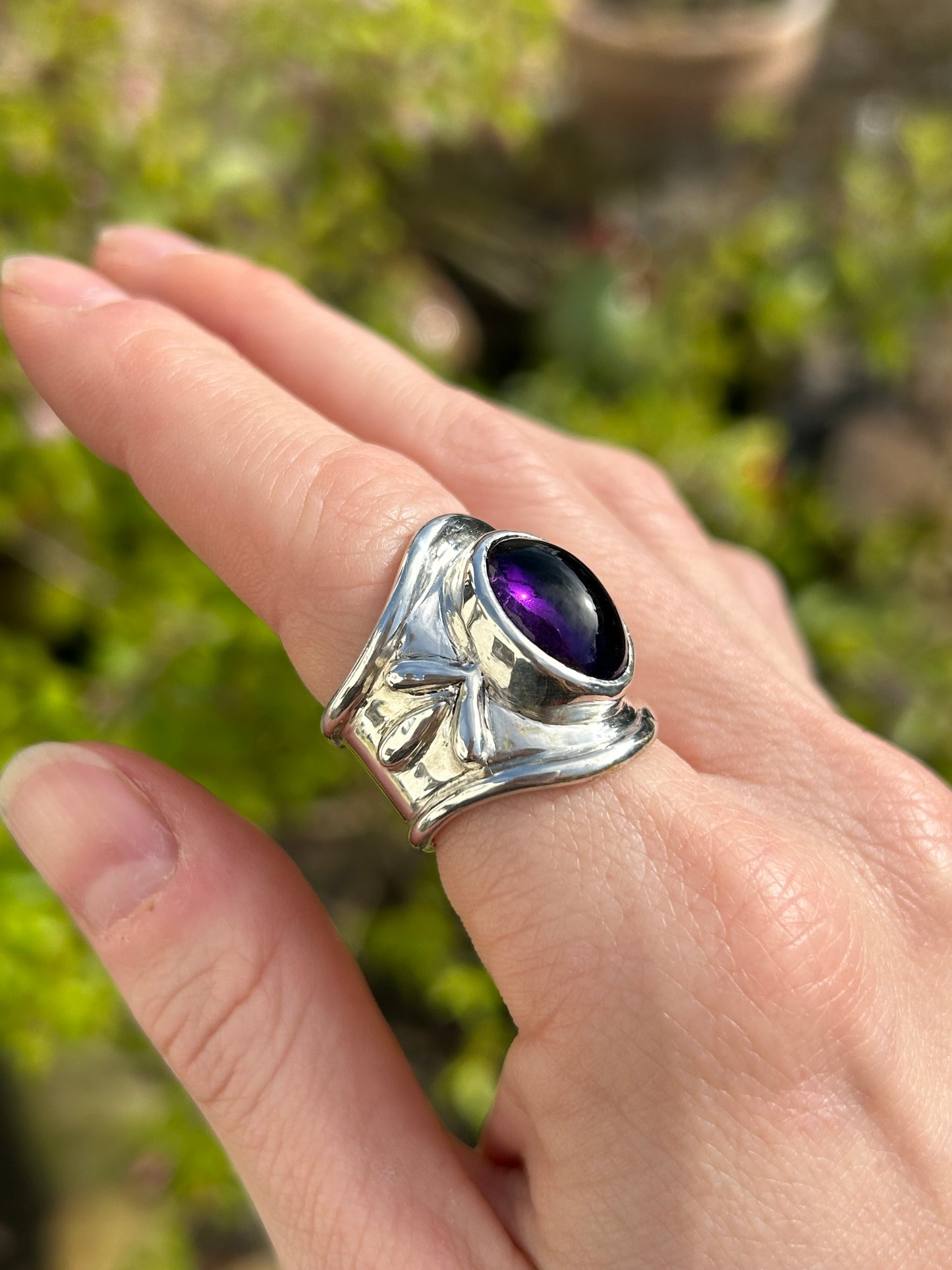 Amethyst shield ring - PLEASE READ INFO BEFORE PURCHASE