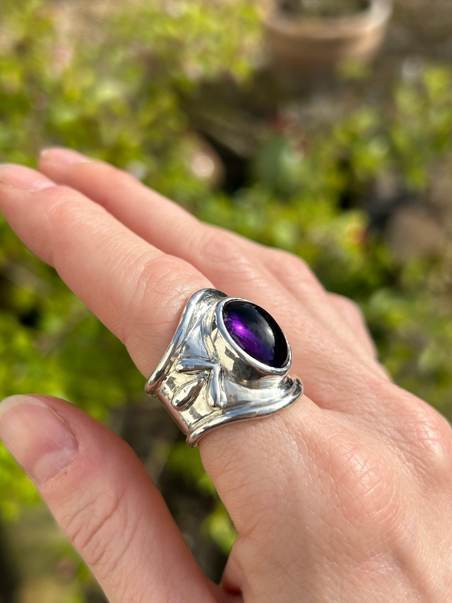 Amethyst shield ring - PLEASE READ INFO BEFORE PURCHASE